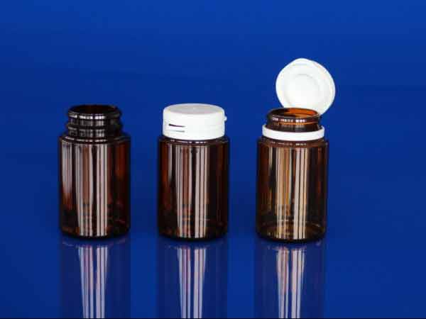 Flacons piluliers PET pharmacie, bague à encliqueter