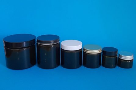 Pots en verre ambré, pommadiers